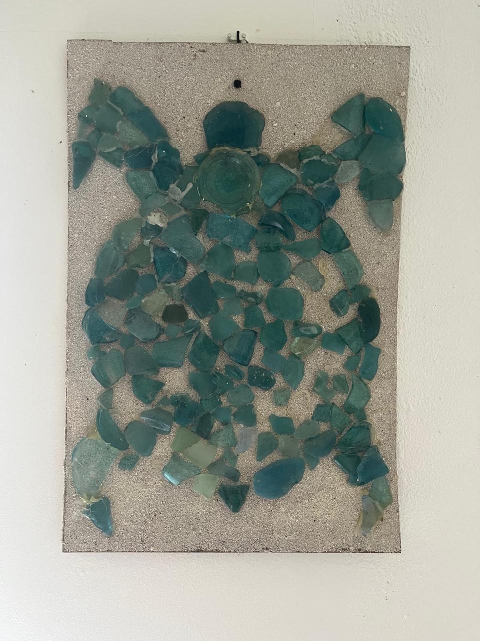 Sea glass mosaic sea turtle wall art by a Luta artist
